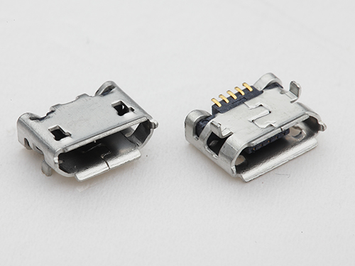 MICRO USB母座 B型6.4插脚无柱 加焊脚 有导位卷边