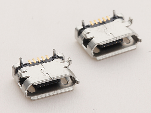 MICRO USB母座 B型牛角前4.45后8.6间距插脚 无柱卷边 针贴片