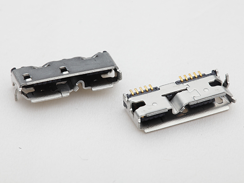 MICRO USB3.0母座 卧式90度板上四脚插板 单排针贴片 卷边