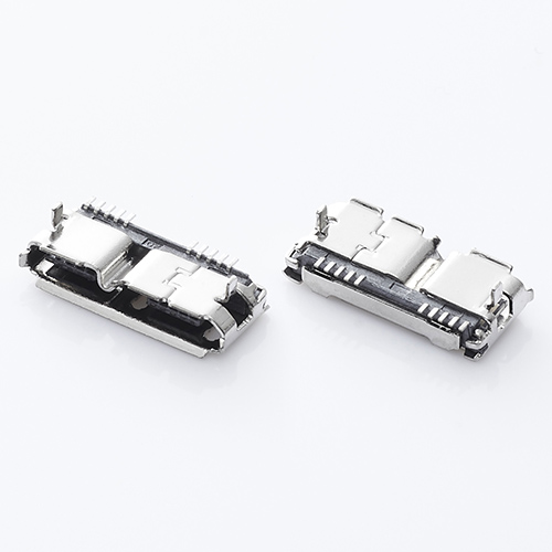 MICRO USB 3.0母座 90度卧式两脚插板 针SMT 卷边