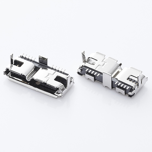 MICRO USB 3.0母座 90度三脚插板脚长2.0 针SMT 卷边