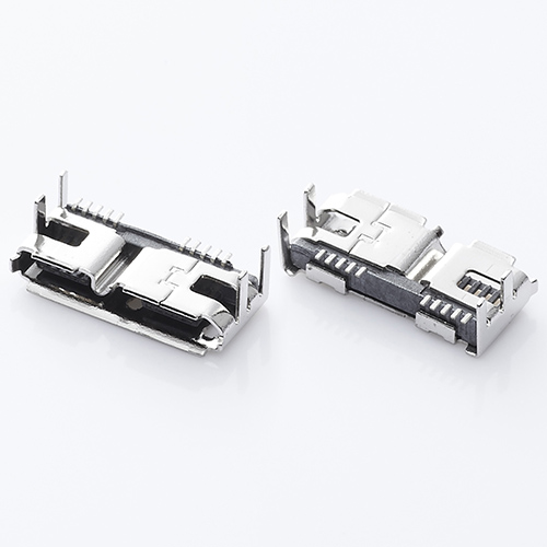 MICRO USB 3.0母座 90度四脚插板脚长2.0 针贴片卷边