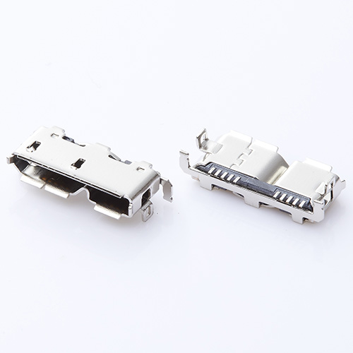 MICRO USB 3.0母座 牛角前13.85后13.15四脚插板 针SMT 卷边
