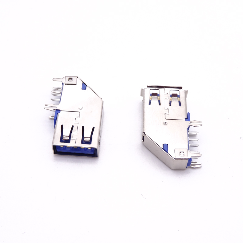 USB 3.0母座 侧插长体母座 鱼叉脚+直接 带后盖卷边