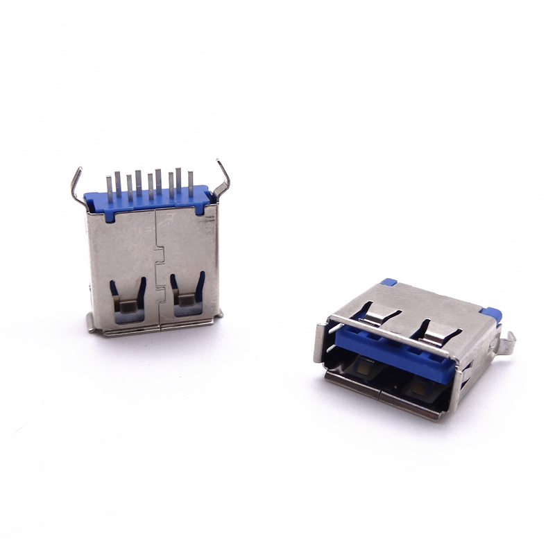USB 3.0母座 180度15.0立插母座 弯脚卷边 直插母头