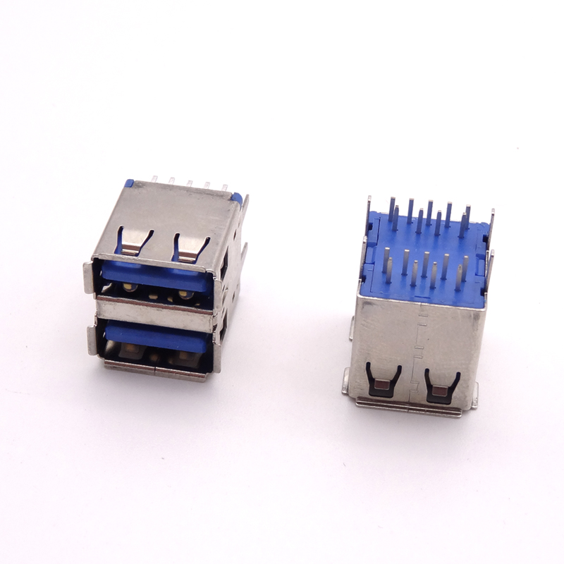 USB 3.0母座 双层180度立插 直脚直插 卷边