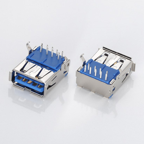 USB 3.0母座 A母90度卷边弯脚 双排9P插板 蓝胶