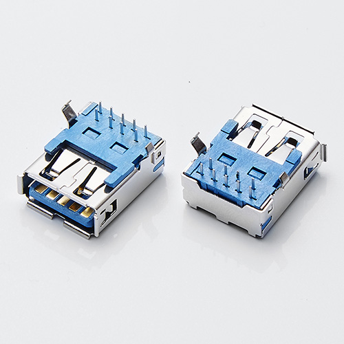 USB 3.0母座 板上90度卷边弯脚 16.7长 底部带槽