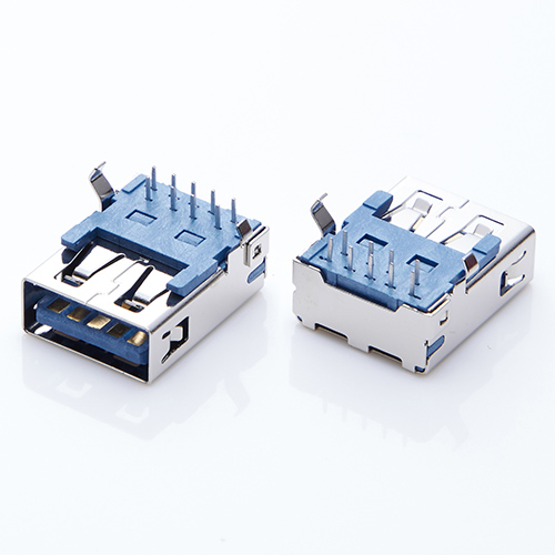 USB 3.0母座 板上A母90度鱼叉脚插板 卷边 带槽