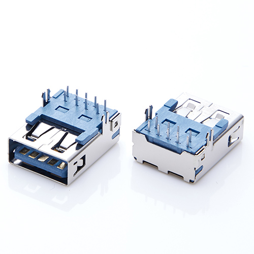 USB 3.0母座 A母板上90度插板 直边鱼叉脚 带槽