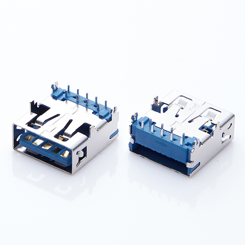 USB 3.0母座 A母90度板上四脚全插 6.26H 双排针9P