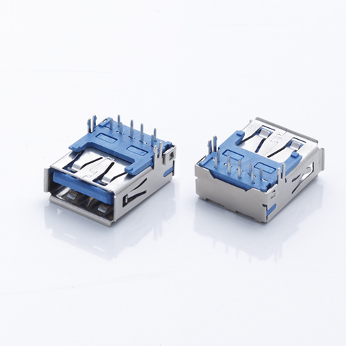 USB 3.0母座 9P A母90度鱼叉脚插板 卷边带槽