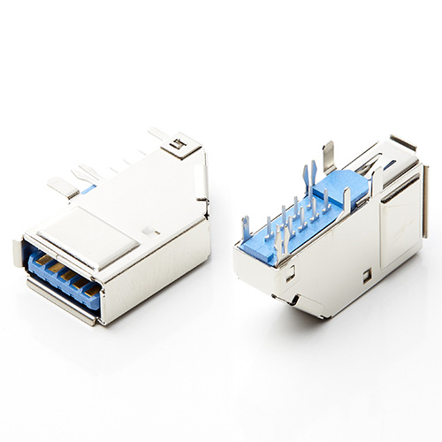 USB 3.0母座 9P长体侧插25.65长 全包双壳 六脚插板