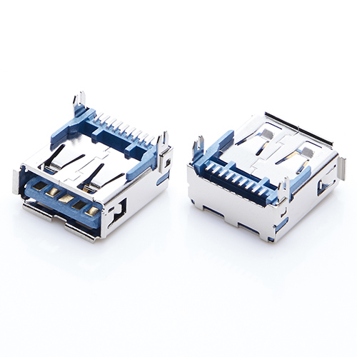 USB 3.0母座 9P板上鱼叉脚插板 针SMT 7.0H卷边