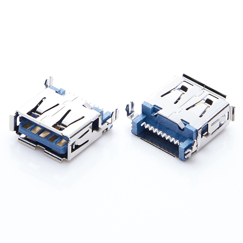 USB 3.0母座 9P沉板板上3.5H 四脚前贴后插 针贴片 卷边