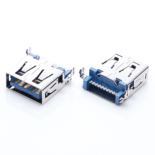 USB 3.0母座 沉板3.5H四脚前贴后插 针SMT直边