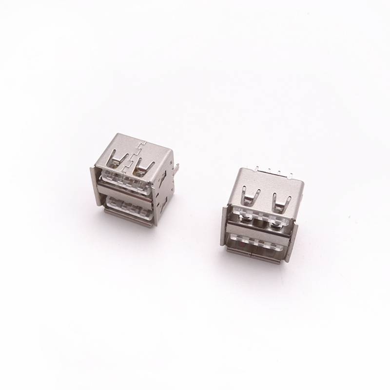 USB 2.0母座 双层短体10.0立插母头 鱼叉脚直插 透明胶芯