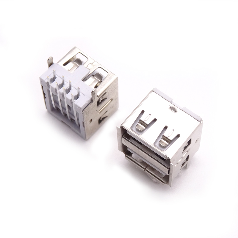 USB 2.0母座 短体11.5双层90度插板 直边 白胶