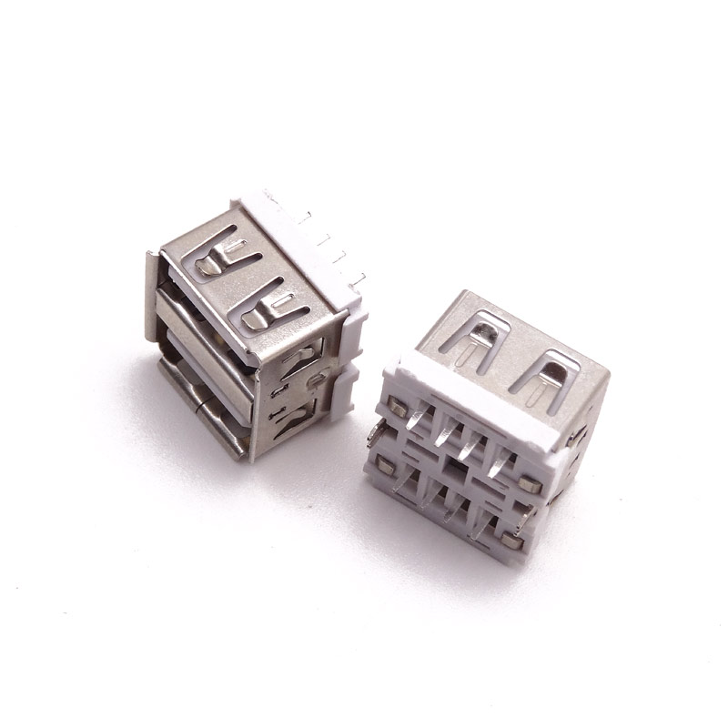 USB 2.0母座 180度短体10.0直插 鱼叉脚 卷边/直边