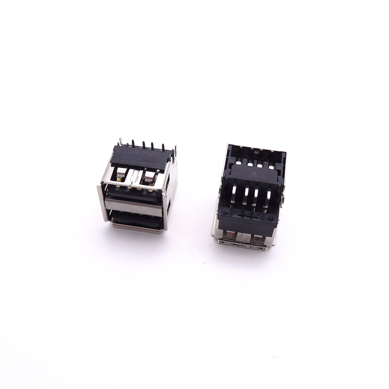 USB 2.0母座 双层沉板90度鱼叉脚插板 卷边黑胶