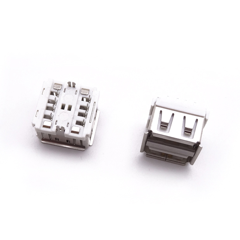 USB 2.0母座 短体11.5双层直插母座 鱼叉脚 卷边白胶