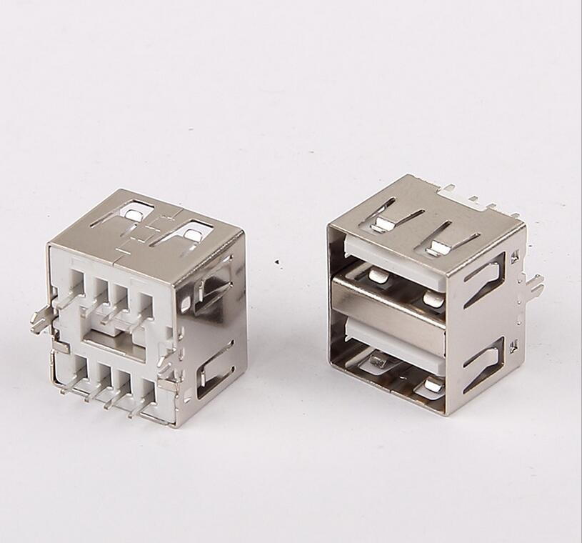 USB 2.0双层母座 短体10.0直插双层USB 直边白胶