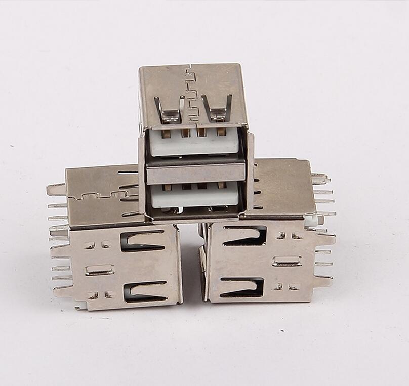 USB 2.0双层母座 双层180度立插直脚 14.2长 卷边直脚