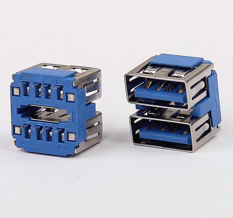USB 2.0双层母座 180度直插短体10.5H 分体式直边