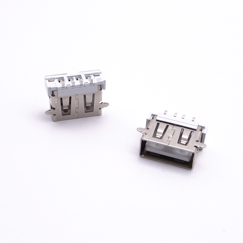 USB 2.0母座 短体10.6 前两脚全贴4P母座 直边 白胶