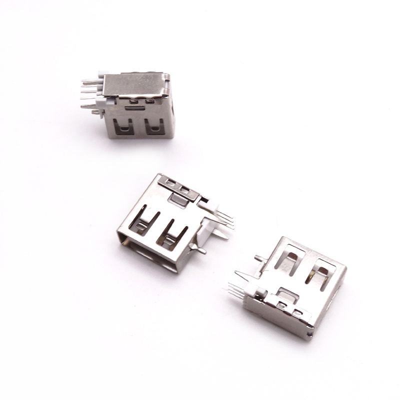 USB 2.0母座 13.7长侧插 O型脚 直边 直脚 白胶