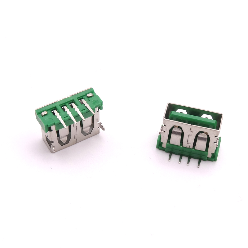 USB 2.0母座 短体10.6 前两脚插板 6.3H高 直边绿胶