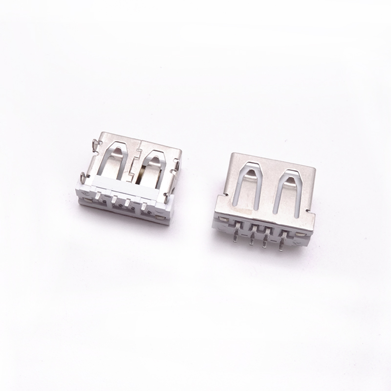 USB 2.0母座 短体10.6 四脚插板 针SMT贴片 直边 6.3高白胶