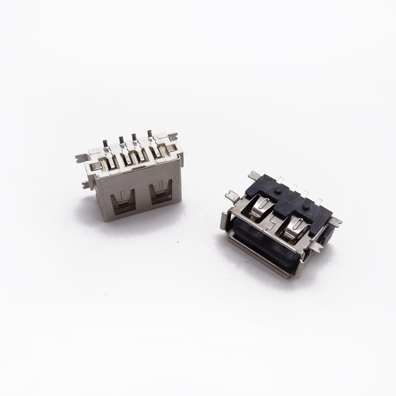 USB 2.0母座 短体10.0四脚全贴 直边/卷边6.3H 米黄/灰胶 耐高温