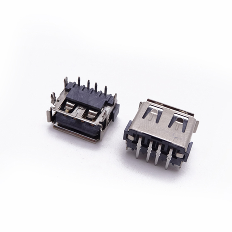 USB 2.0母座 短体10.0四脚插板 针DIP 6.8H高  卷边黑胶