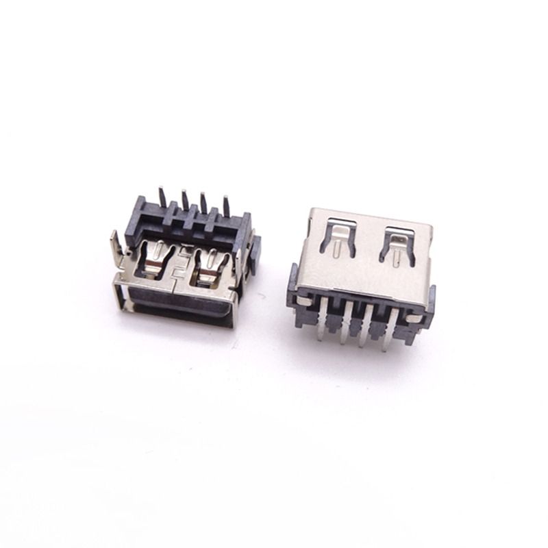 USB 2.0母座 短体10.0前两脚全插 垫高7.5H 直边黑胶
