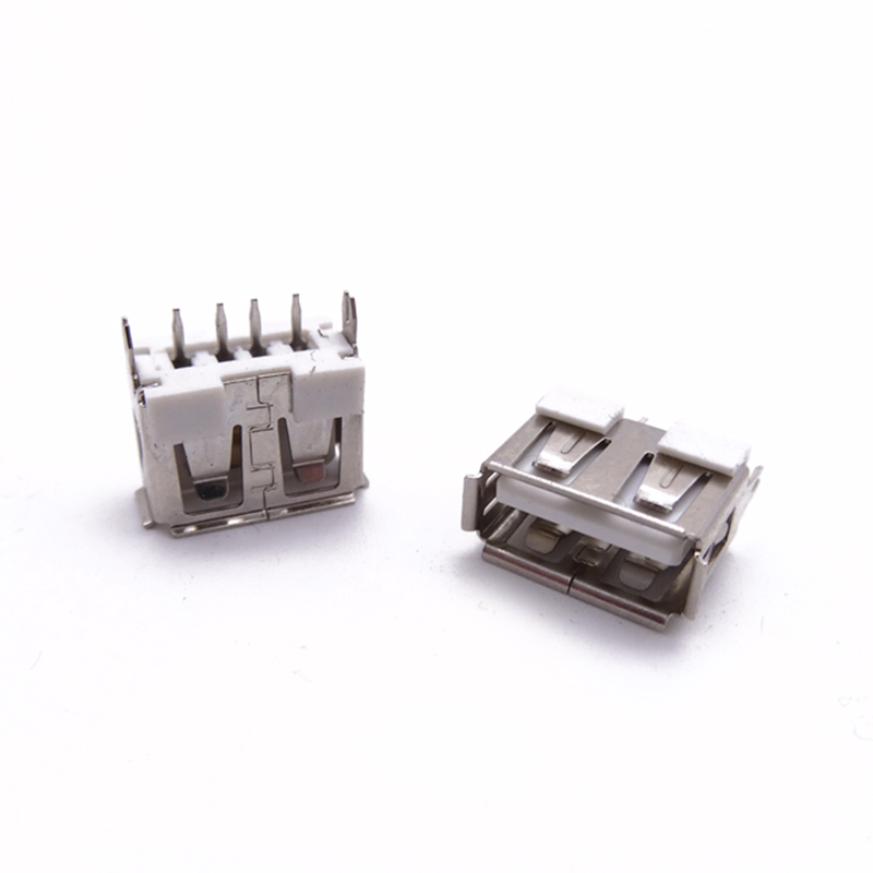 USB 2.0母座 180度短体10.0直插 卷边白胶