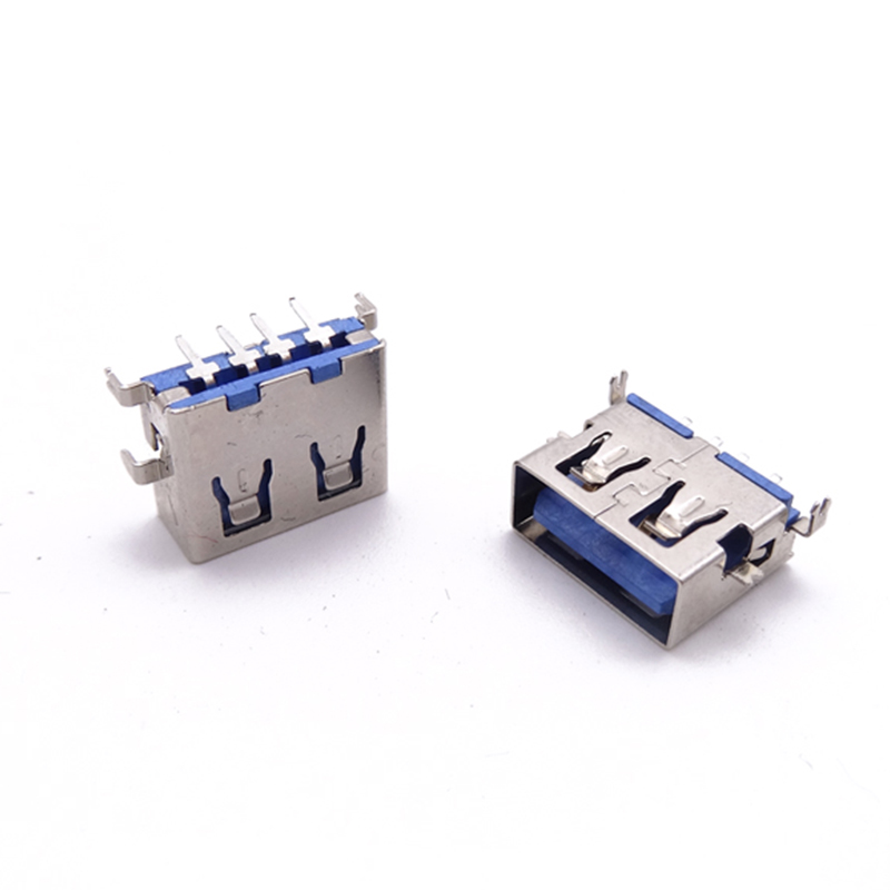 USB 2.0母座 短体11.0沉板1.9插板 四脚全插 直边/卷边 蓝胶