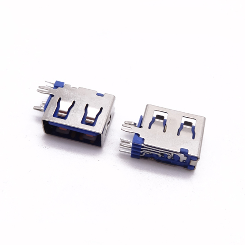 USB 2.0母座 短体10.0侧插式 鱼叉脚 O型脚插板 直边 蓝胶