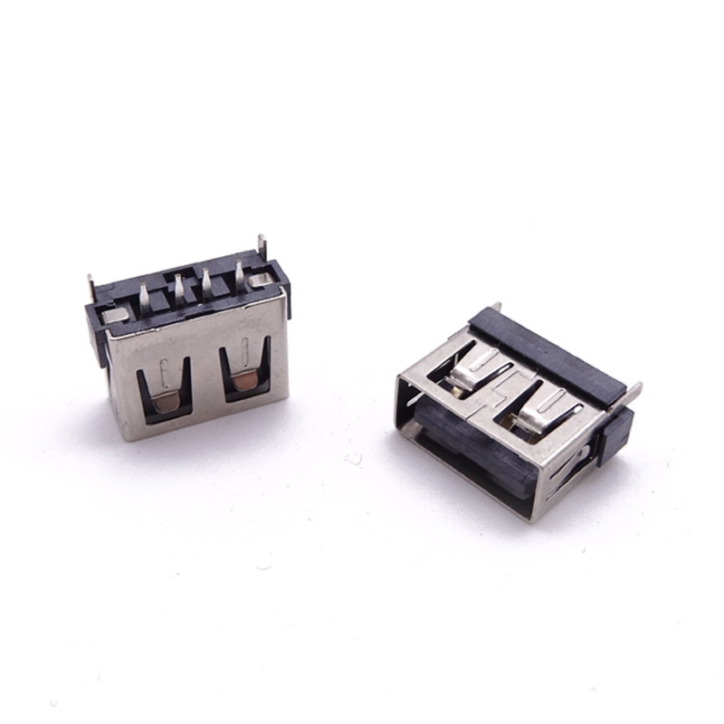 USB 2.0母座 短体10.0直插母座 一字型胶芯 直边黑胶