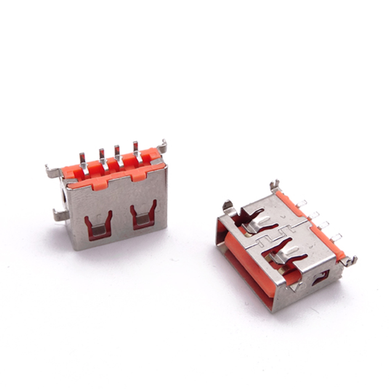 USB 2.0母座 短体11.0沉板1.1 SMT母座 直边橙胶