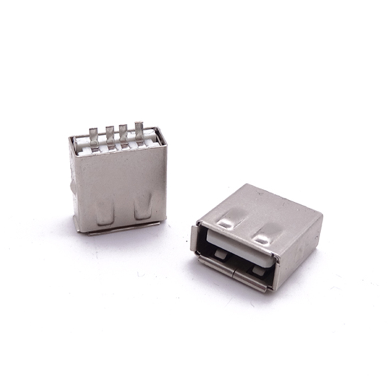 USB 2.0母座 4P焊线式A母 带护套 卷边 白胶