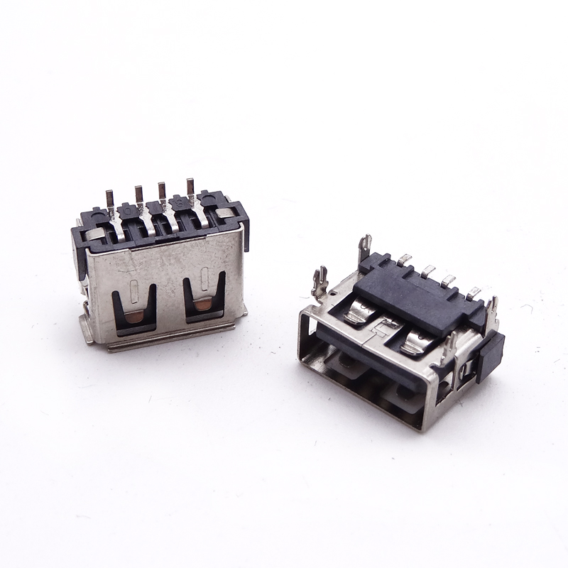 USB 2.0母座 短体10.0四脚全插 针SMT贴板 直边/卷边黑胶