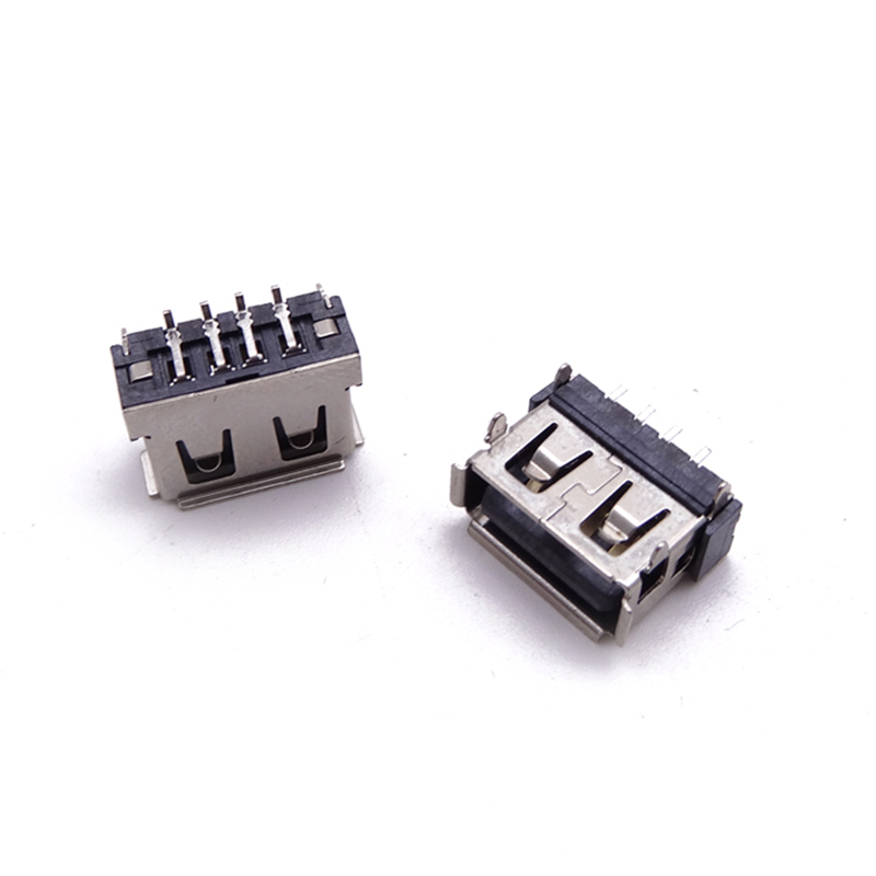 USB 2.0母座 短体10.6四脚插板 针SMT贴片 6.0H 卷边
