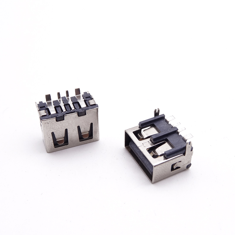USB 2.0母座 大电流短体10.0后两脚插板 针SMT 直边6.3/6.5/6.8高