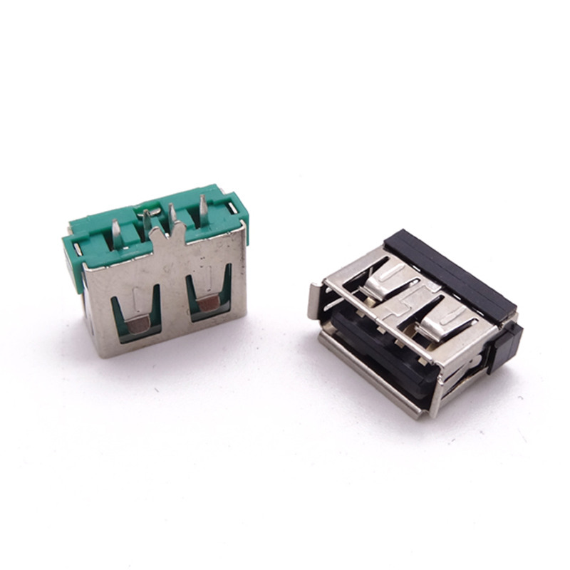 USB 2.0母座 小米款 180度直插 10.0单边鱼叉脚 直边/卷边 绿胶-黑胶