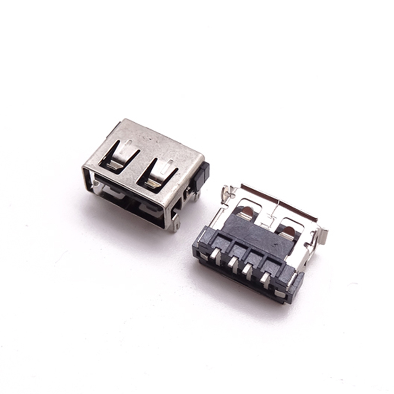 USB 2.0母座 短体10.0前两脚插板 针SMT6.8H 卷边/直边黑胶