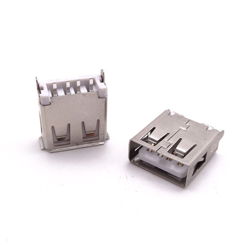 USB 2.0母座 180度13.7直插 短脚 卷边/直边 白胶直脚