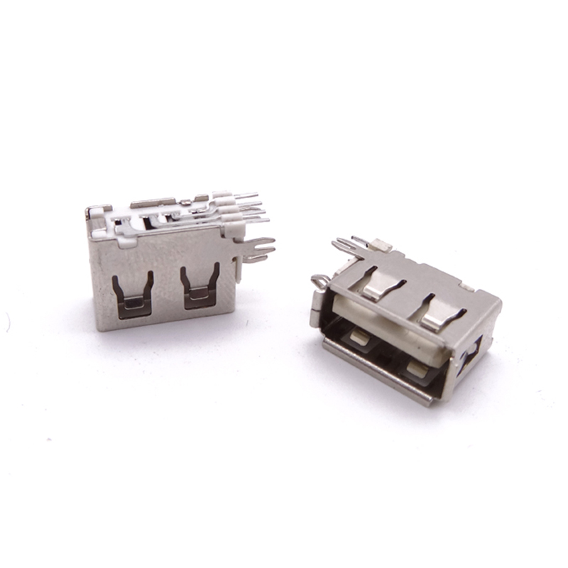 USB 2.0母座 短体10.0侧插A母 测立式直脚 直边/卷边 白胶