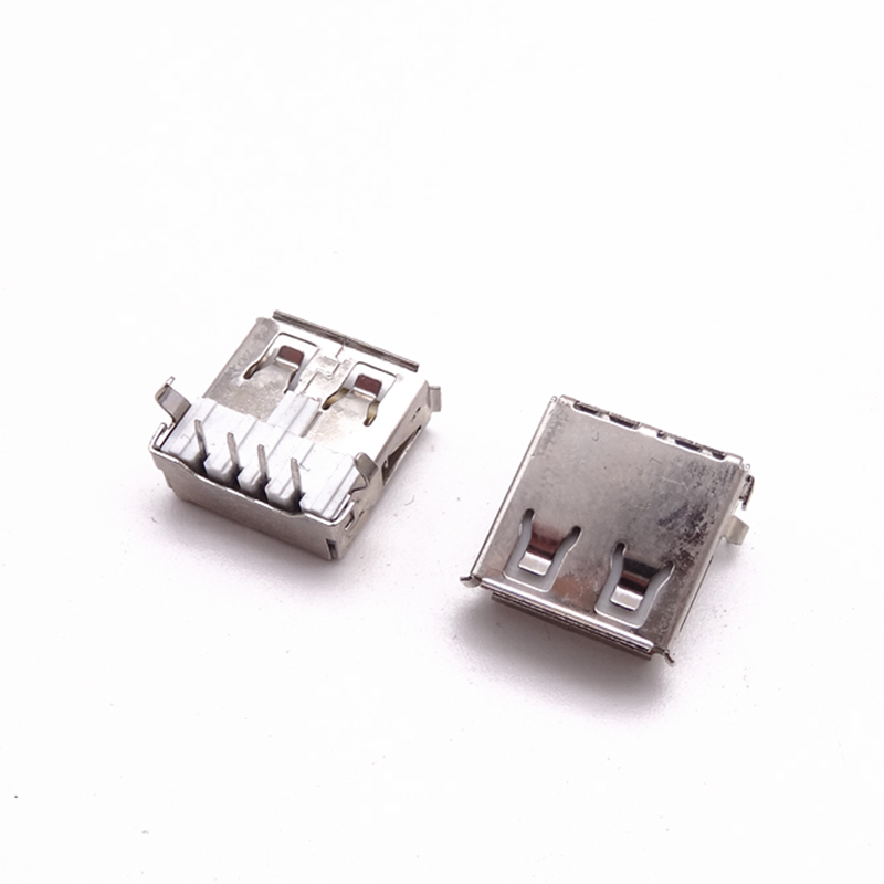USB 2.0母座 13.7/14.0长90度弯脚插板 卷边 白胶