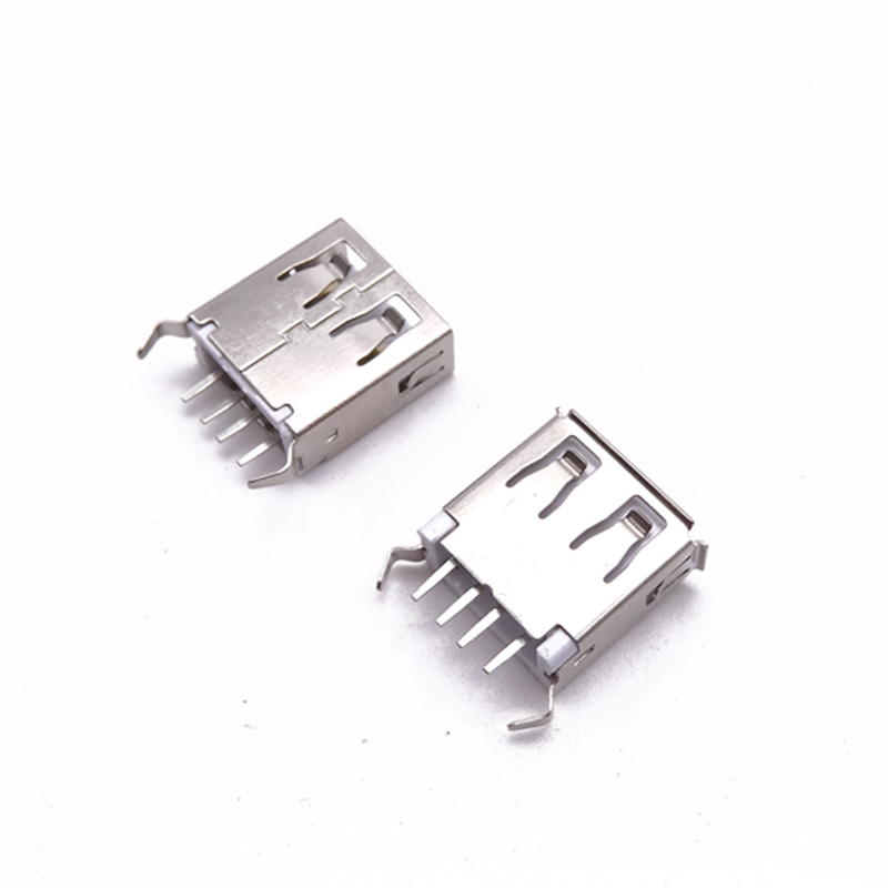 USB 2.0母座 180度13.7直插A母 直边/卷边 弯脚白胶